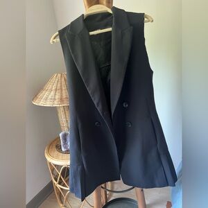Zara Black Double-Breasted Sleeveless Blazer